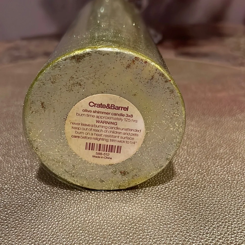 Crate & Barrel Green Shimmer Glitter Pillar Candle